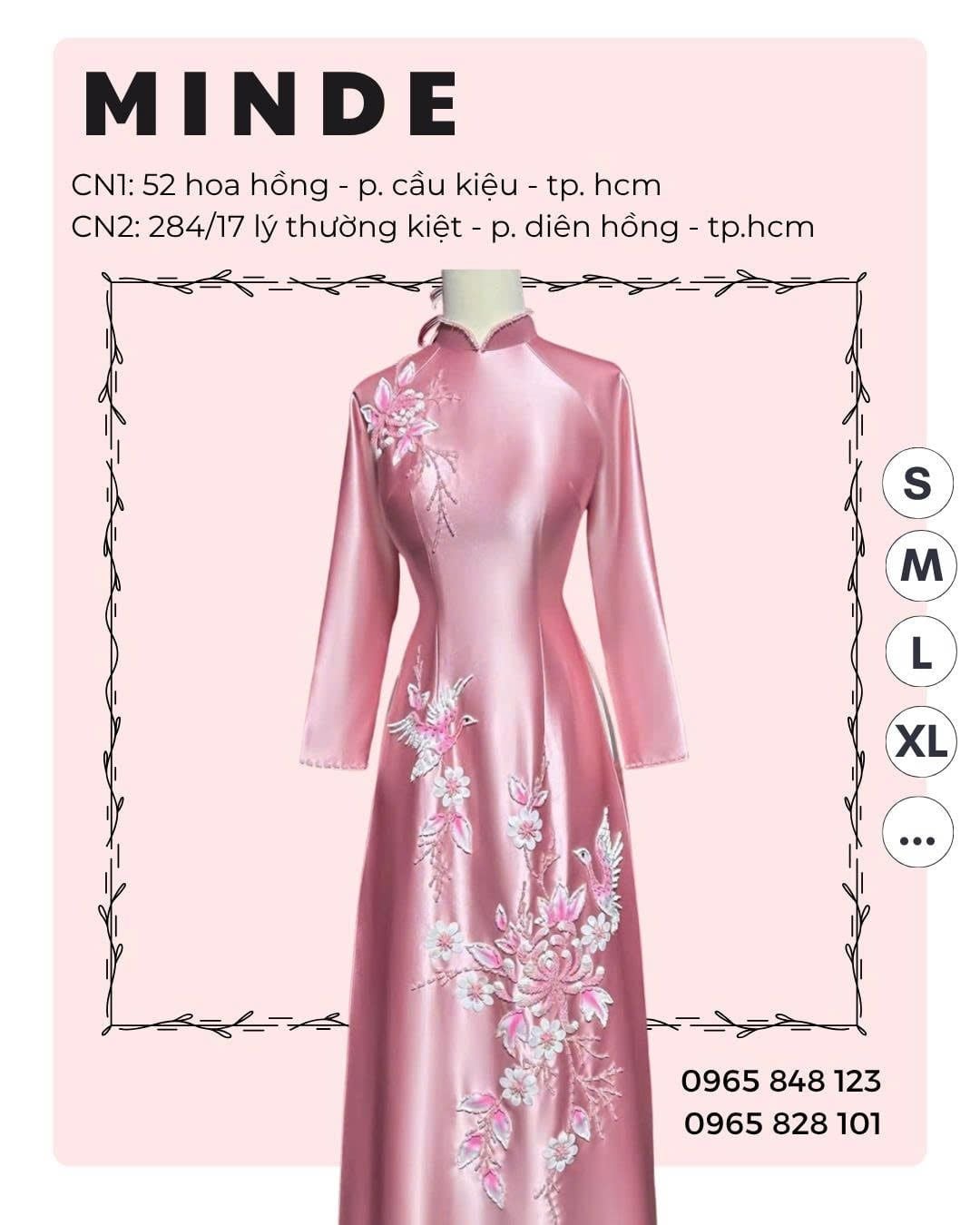 Áo Dài Bà Sui Hồng Lụa Thêu Hoa Và Chim Dọc Vạt Áo MADAME ĐÀO THỊ