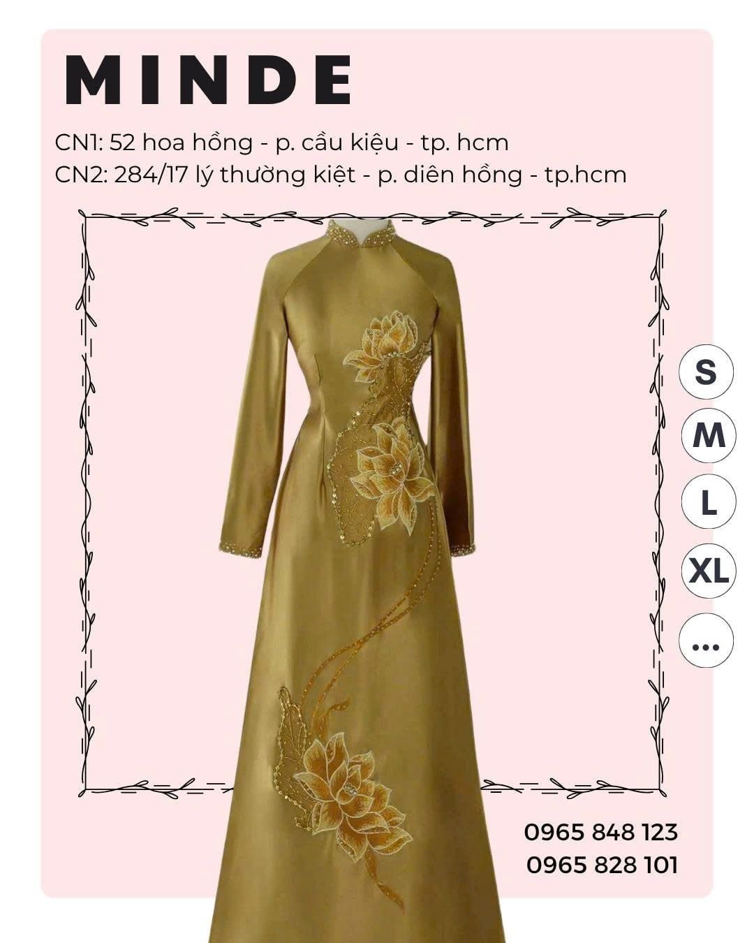 Áo Dài Bà Sui Màu Vàng Đồng Họa Tiết Hoa Đính Đá MADAME ĐÀO THỊ