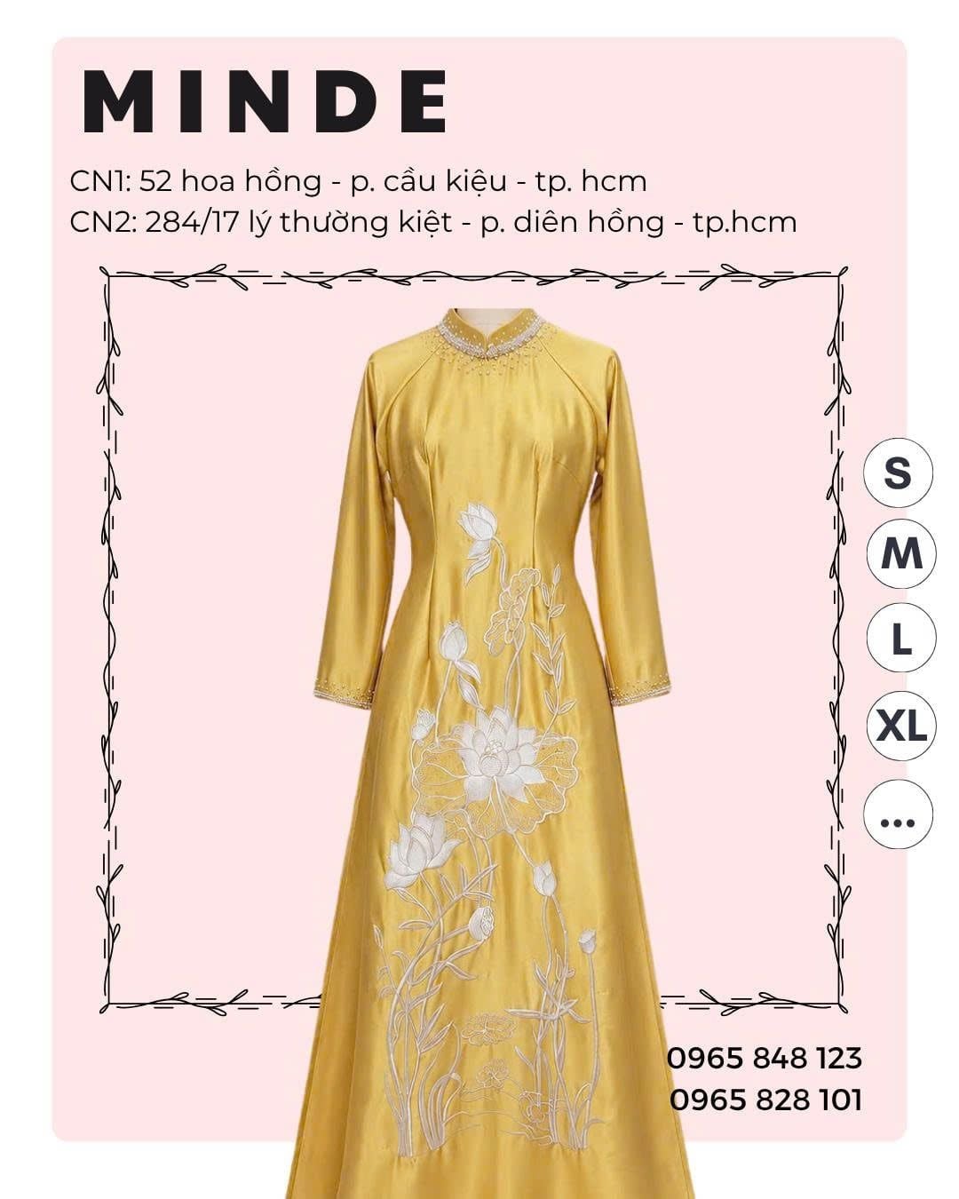 Áo Dài Bà Sui Màu Vàng Họa Tiết Thêu Hoa Nổi Màu Trắng MADAME ĐÀO THỊ