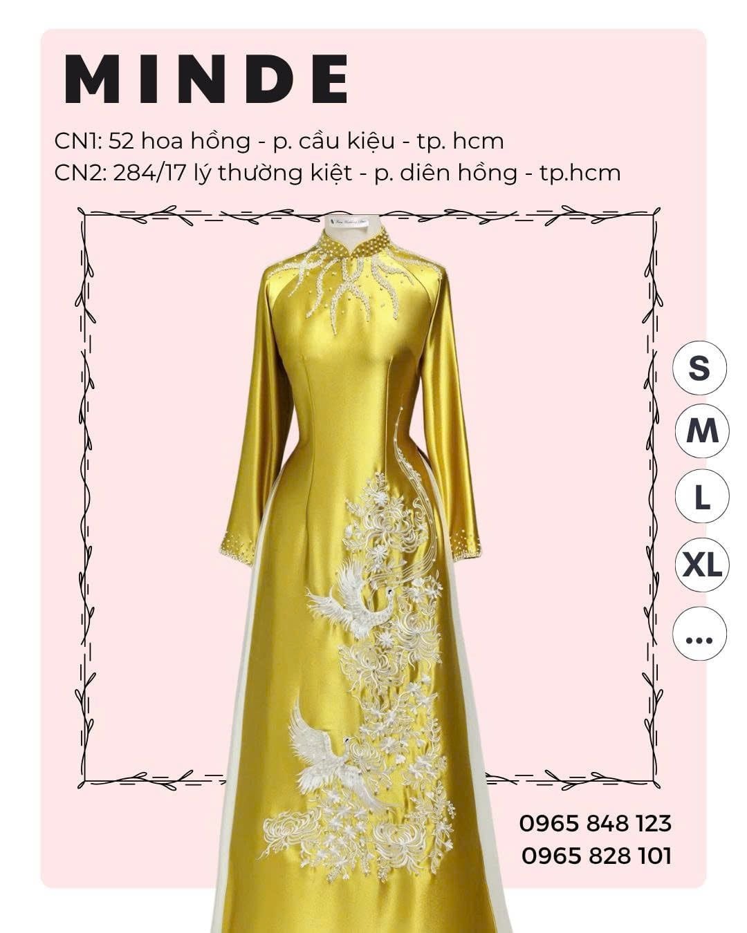 Áo Dài Bà Sui Màu Vàng Họa Tiết Thêu Chim Và Đính Kết Hoa MADAME ĐÀO THỊ