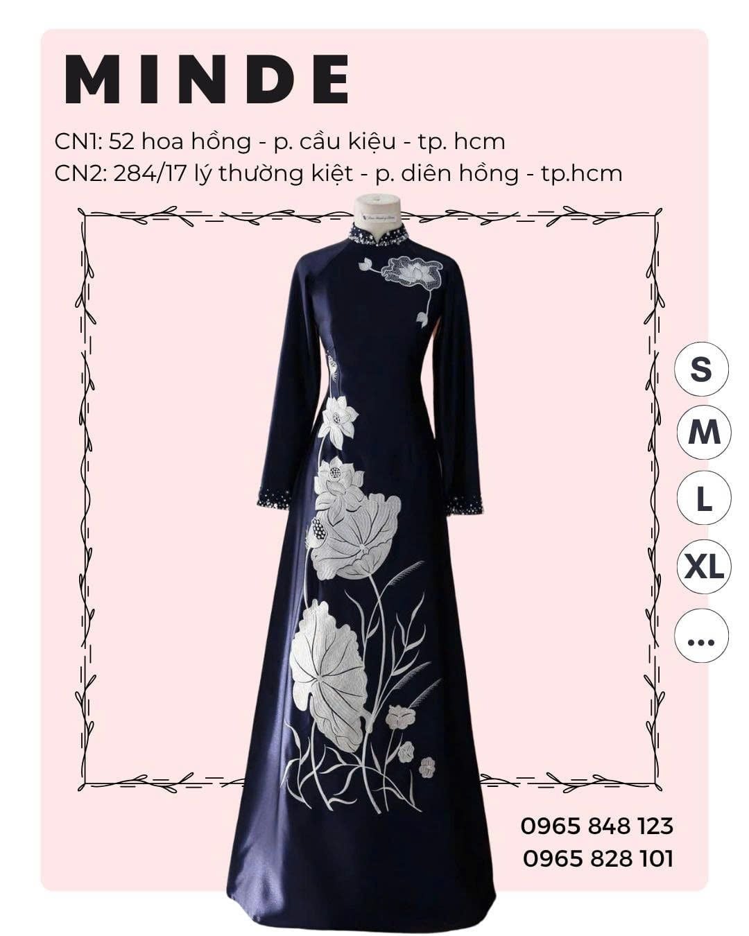 Áo Dài Bà Sui Xanh Navy Họa Tiết Hoa Sen MADAME ĐÀO THỊ