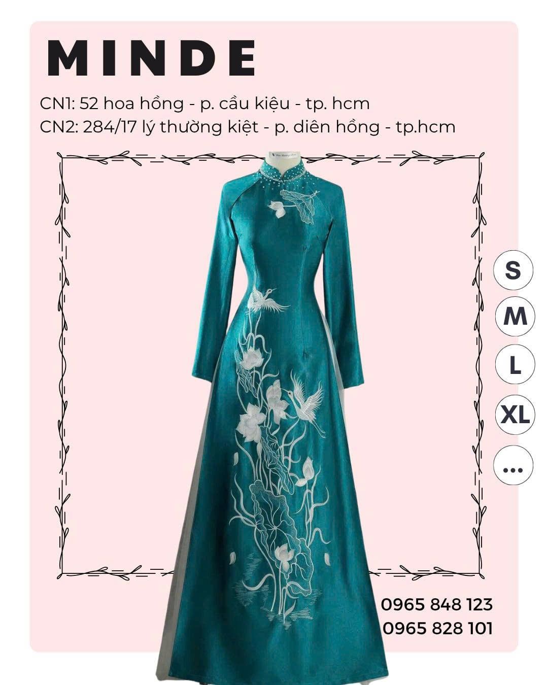 Áo Dài Bà Sui Xanh Ngọc Họa Tiết Hoa Sen Và Cổ Áo Đính Đá MADAME ĐÀO THỊ