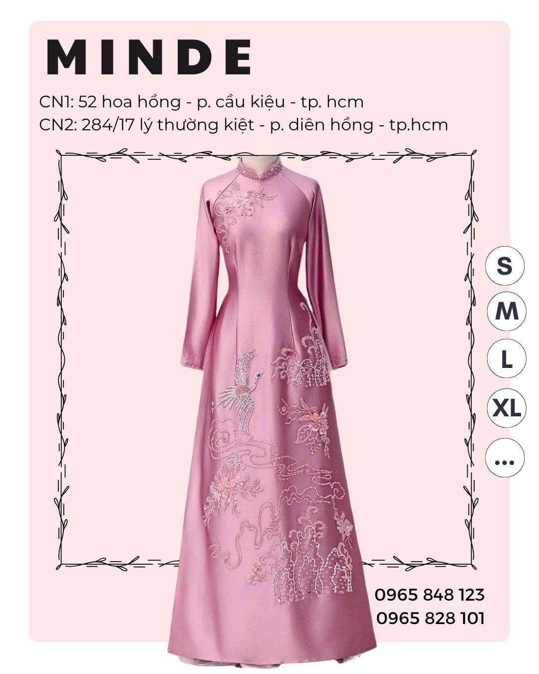 Áo Dài Bà Sui Hồng Phấn Họa Tiết Chim Hạc Và Thêu Hoa MADAME ĐÀO THỊ