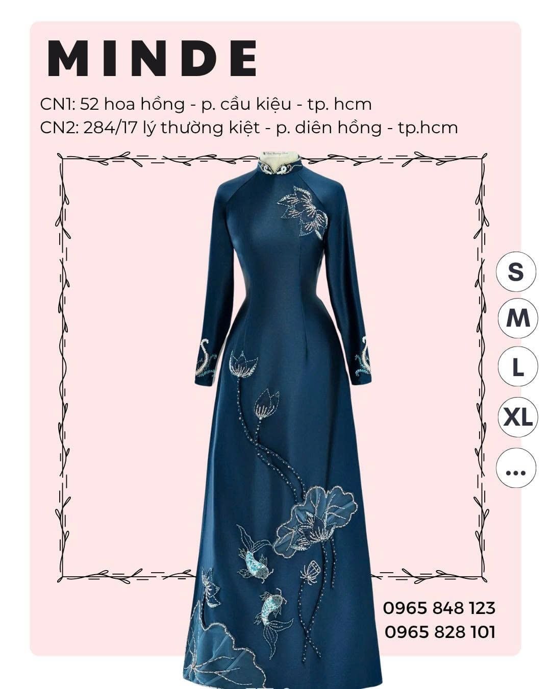 Áo Dài Bà Sui Xanh Đậm Họa Tiết Thêu Hoa Sen Và Đính ĐáMADAME ĐÀO THỊ
