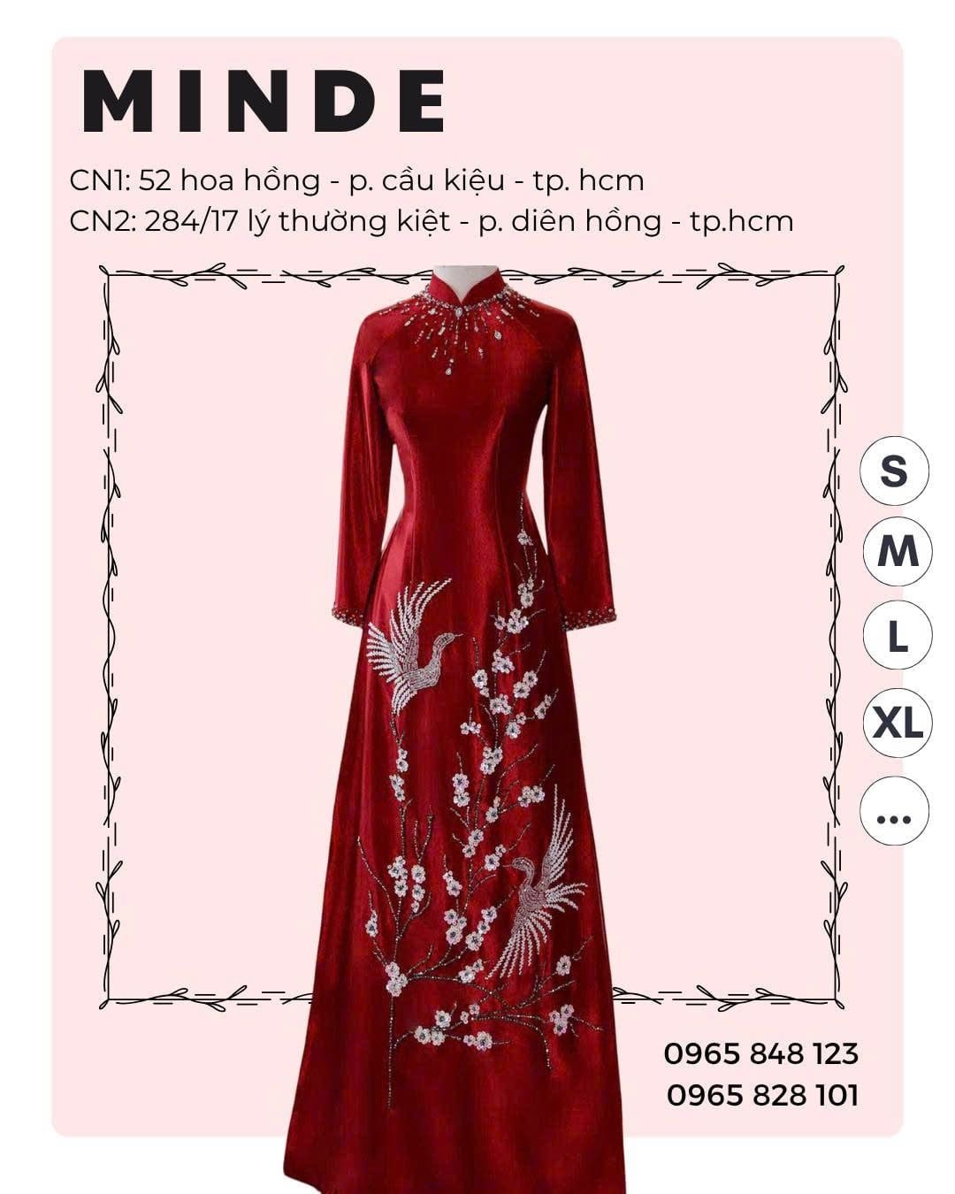 Áo Dài Bà Sui Đỏ Đính Đá Và Họa Tiết Chim Hạc Đậu Trên Cành MADAME ĐÀO THỊ