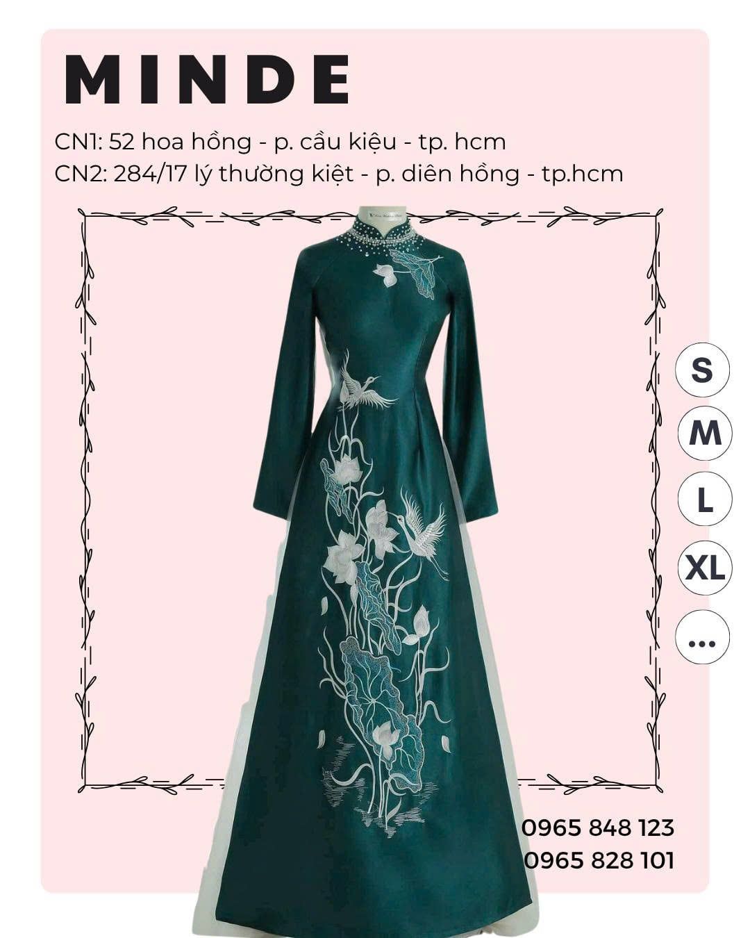 Áo Dài Nữ Xanh Đậm Họa Tiết Chim Hạc Đính Đá MADAME ĐÀO THỊ