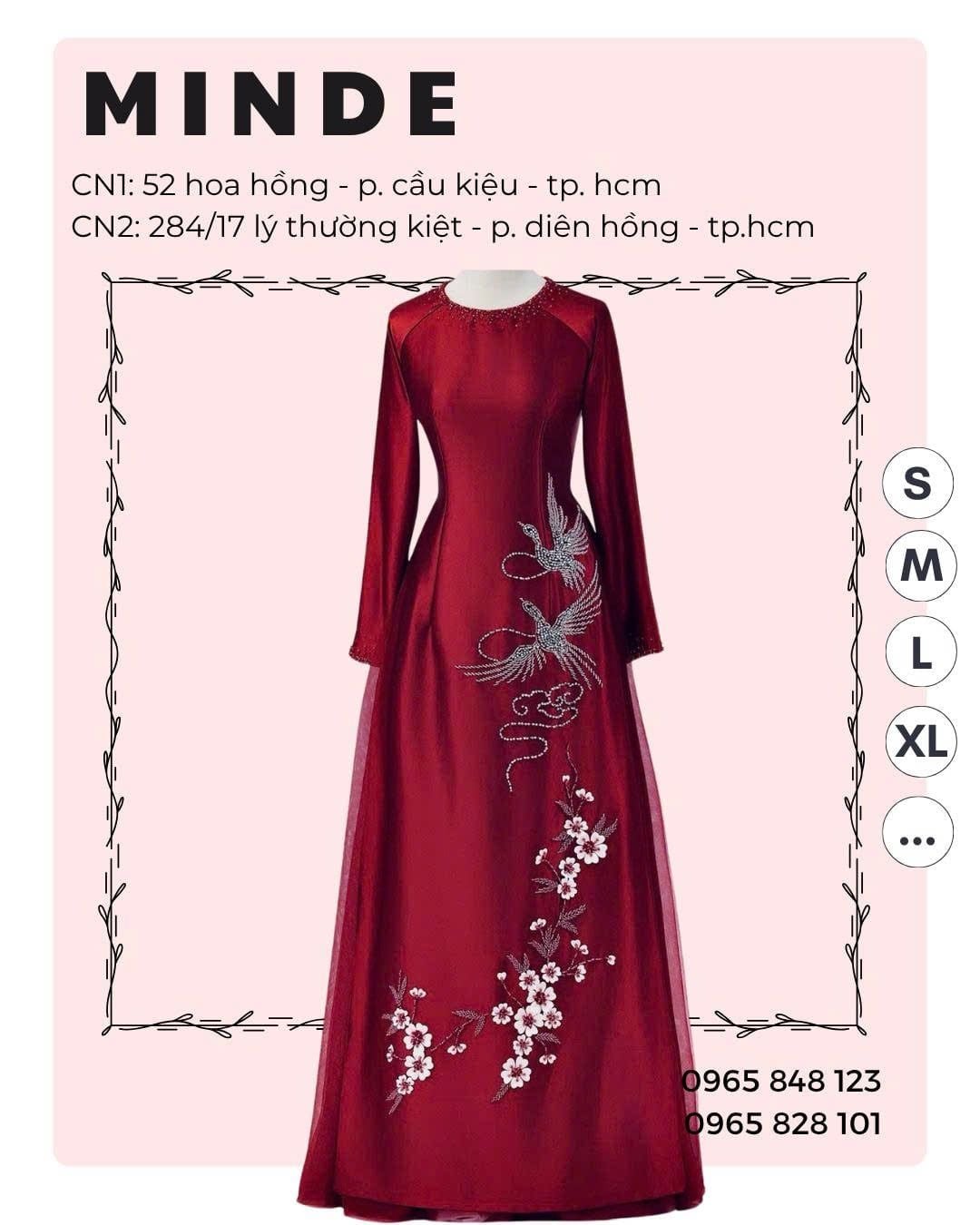 Áo Dài Bà Sui Đỏ Đô Chim Hạc Và Hoa Trải Dọc Thân Áo MADAME ĐÀO THỊ