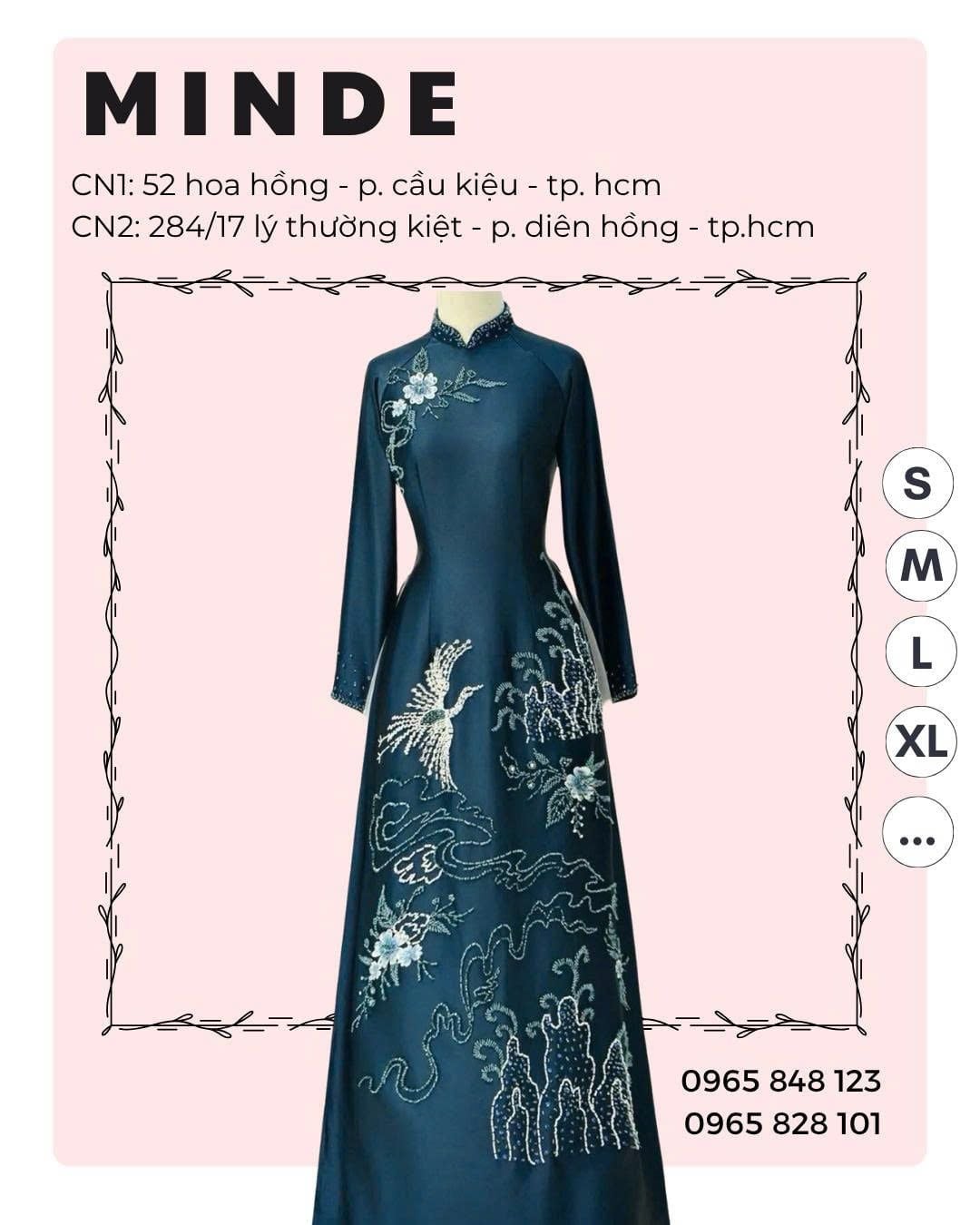 Áo Dài Bà Sui Xanh Họa Tiết Chim Hạc MADAME ĐÀO THỊ