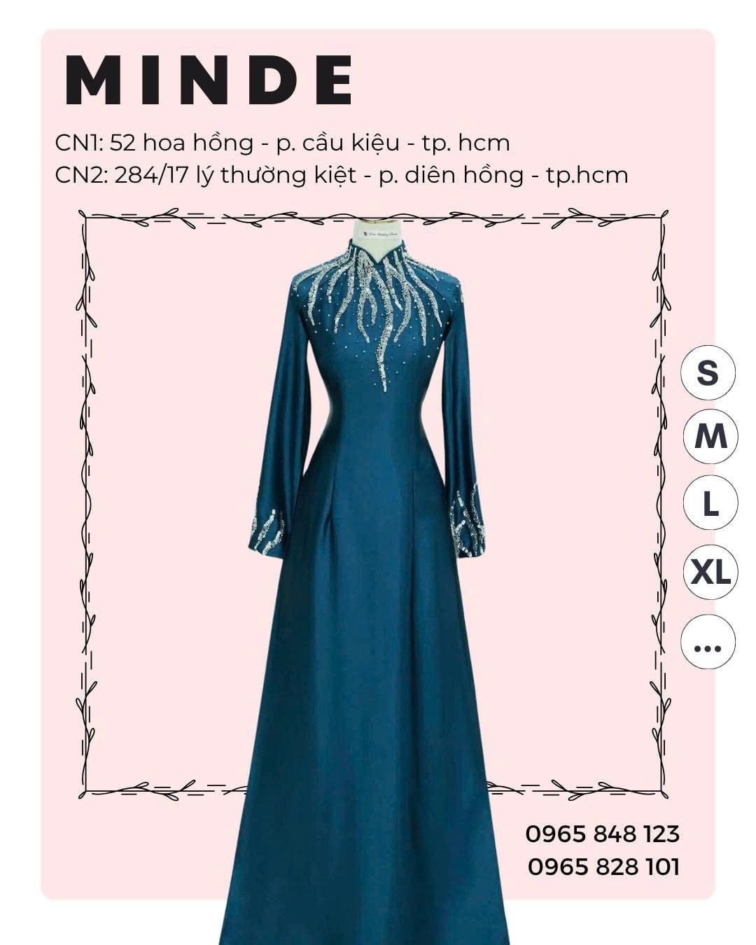 Áo Dài Bà Sui Xanh Cổ Vịt Và Đính Đá MADAME Đào Thị
