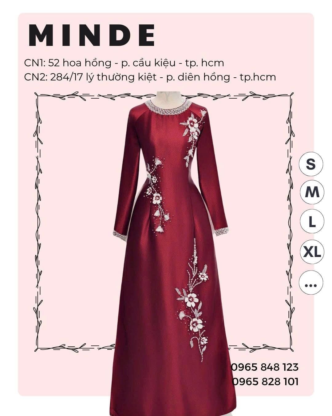 Áo Dài Bà Sui Đỏ Họa Tiết Đính Hoa Trắng MADAME ĐÀO THỊ