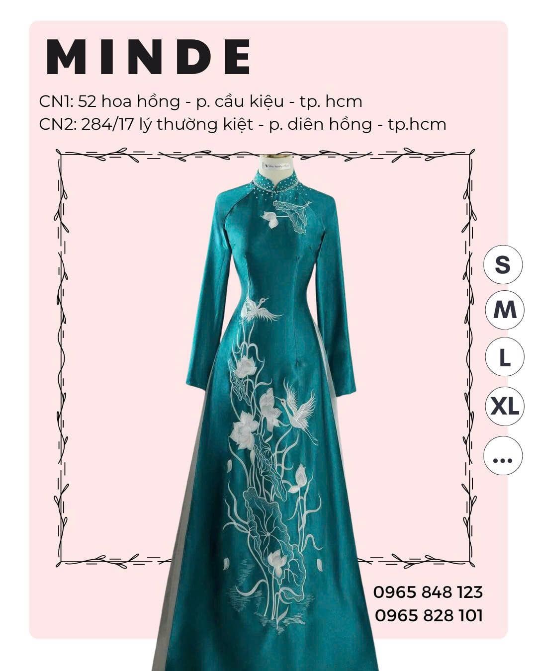 Áo Dài Màu Xanh Ngọc Họa Tiết Thêu Hoa Sen và Chim Hạc MADAME ĐÀO THỊ