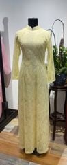 Áo Dài Nữ Vàng Nhạt Ren Cổ Đứng MADAME ĐÀO THỊ