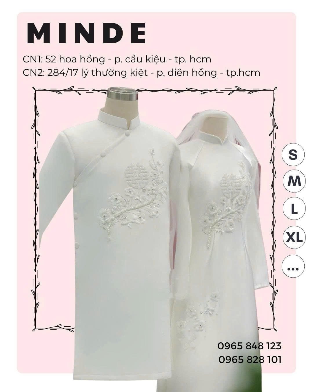 Cặp Áo Dài Trắng Chữ Hỉ MINCOS