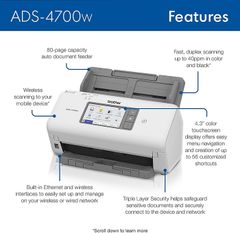 Máy scan Brother ADS-4700W (Scan đảo mặt|A4| USB| LAN| WIFI)