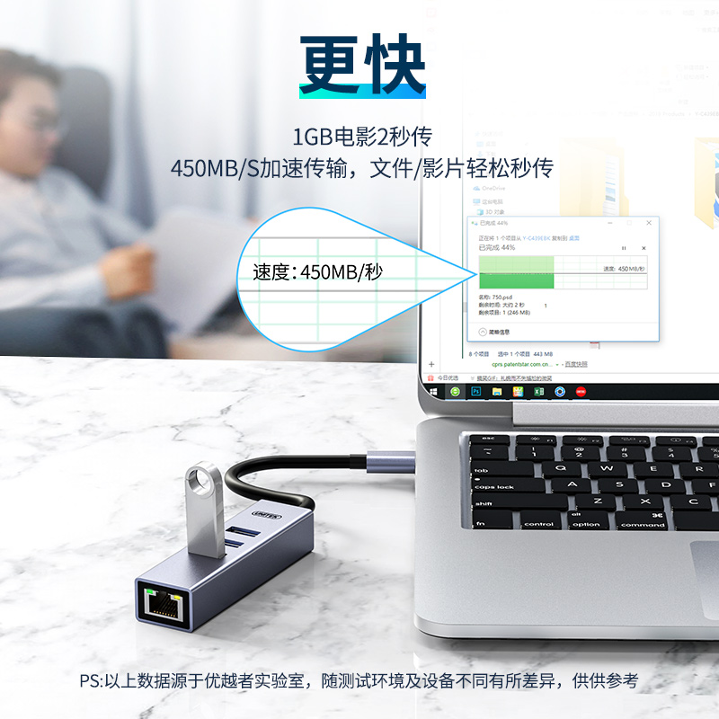 Bộ chuyển đổi 4 cổng Type-C ->USB + LAN UNITEK Y-3083W