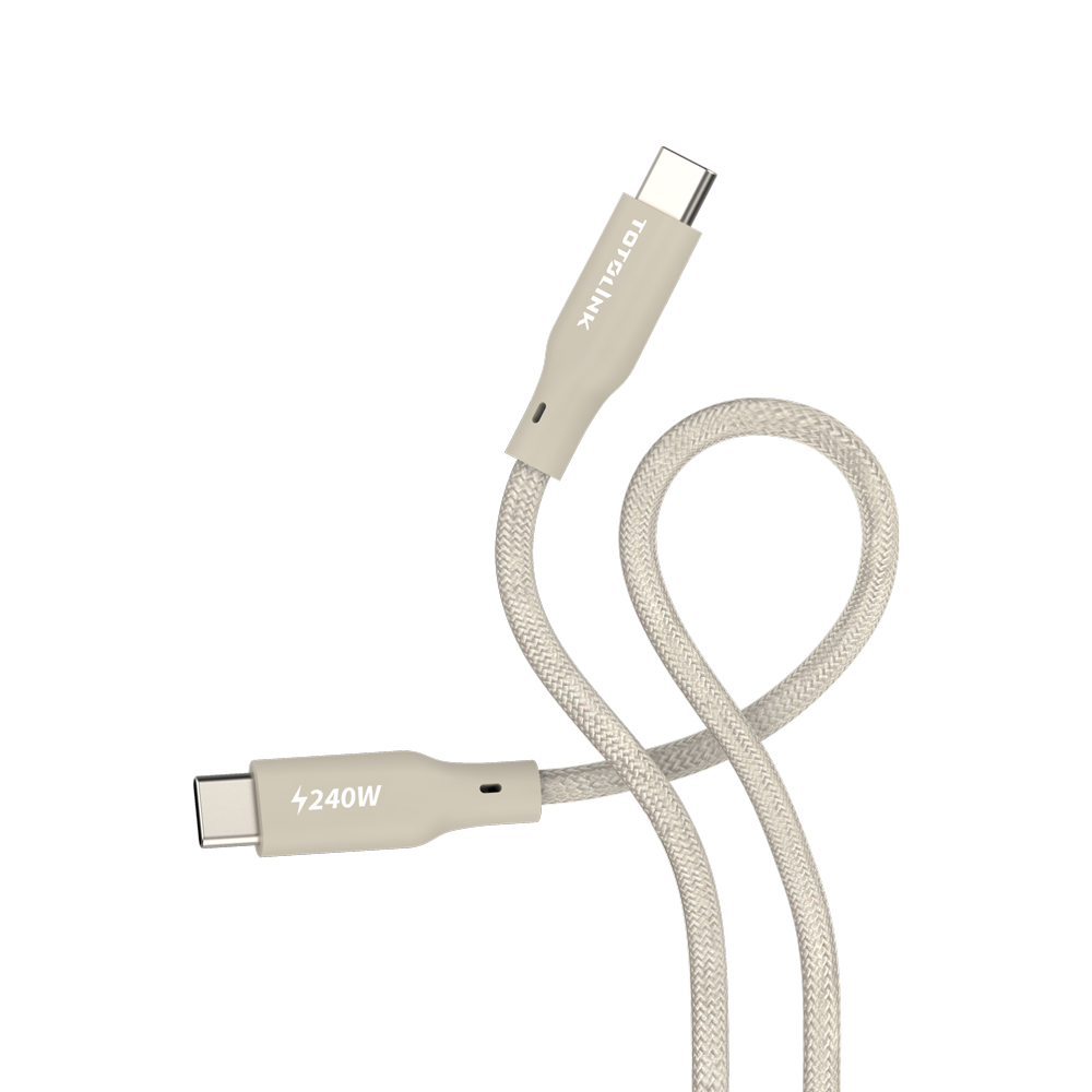 T2402CC - Cáp bọc dù USB-C to USB-C 2m, sạc nhanh mạnh mẽ 240W, truyền dữ liệu tốc độ cao.