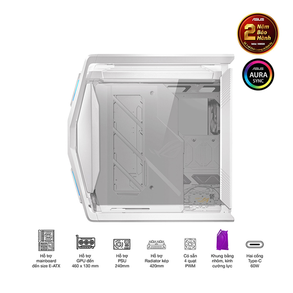 VỎ CASE ASUS GR701 ROG HYPERION WHITE EDITION (EATX,FULL TOWER,MÀU TRẮNG)