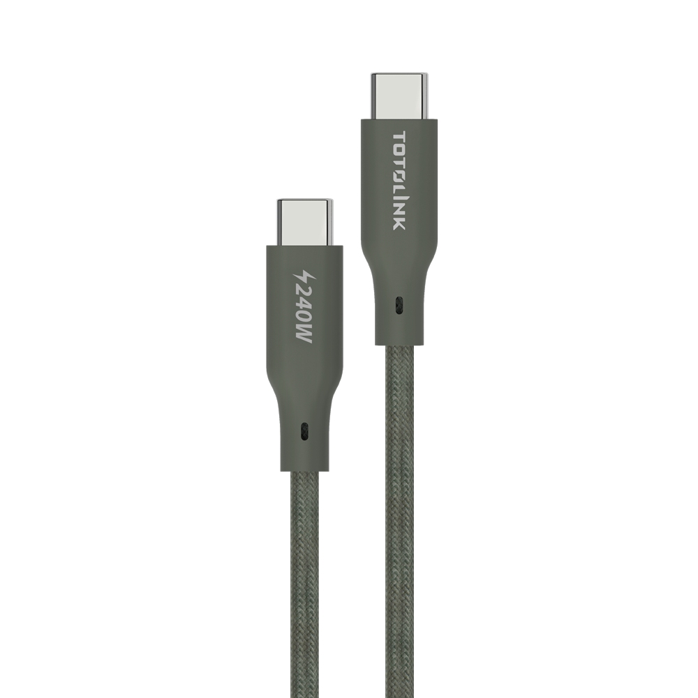 T2402CC - Cáp bọc dù USB-C to USB-C 2m, sạc nhanh mạnh mẽ 240W, truyền dữ liệu tốc độ cao.