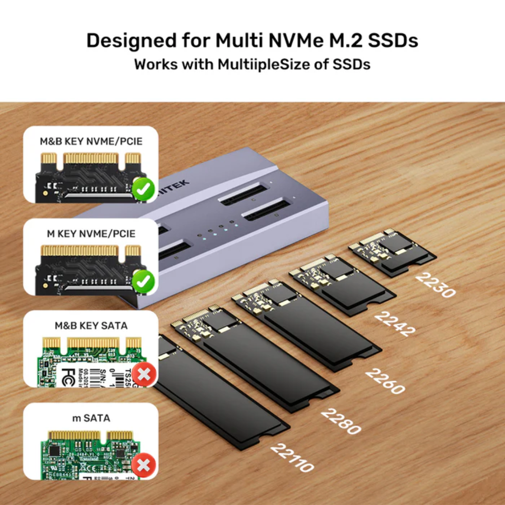 Đế cắm SSD M.2 4 khe USB4 hỗ trợ sao chép ngoại tuyến UNITEK S1243BGY01-US
