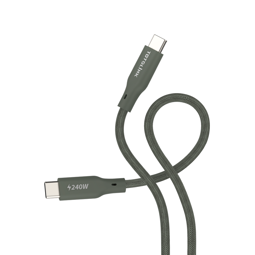 T2402CC - Cáp bọc dù USB-C to USB-C 2m, sạc nhanh mạnh mẽ 240W, truyền dữ liệu tốc độ cao.