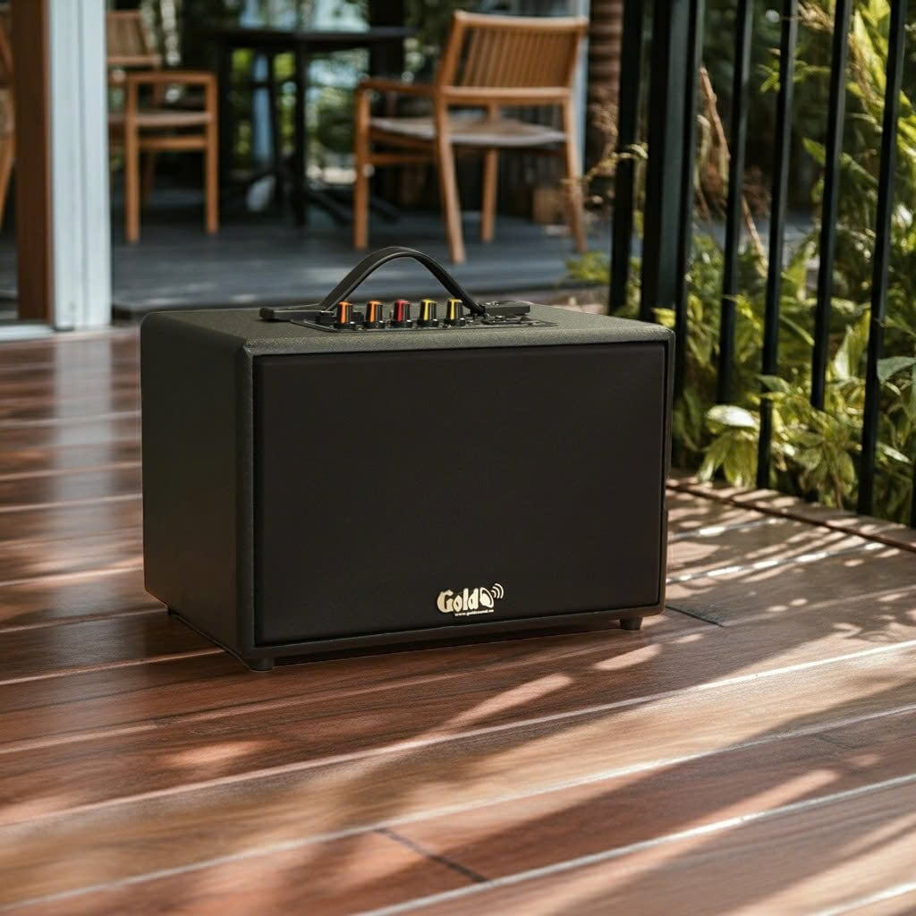 Loa Bluetooth G85 Goldsound, công suất 85w, Bass 4 inch, Treble 2 inch, 2 cổng micro, Bluetooth 5.0, thiết kế loa thùng gỗ cao 20 cm, rộng 32 cm, sâu 20 cm