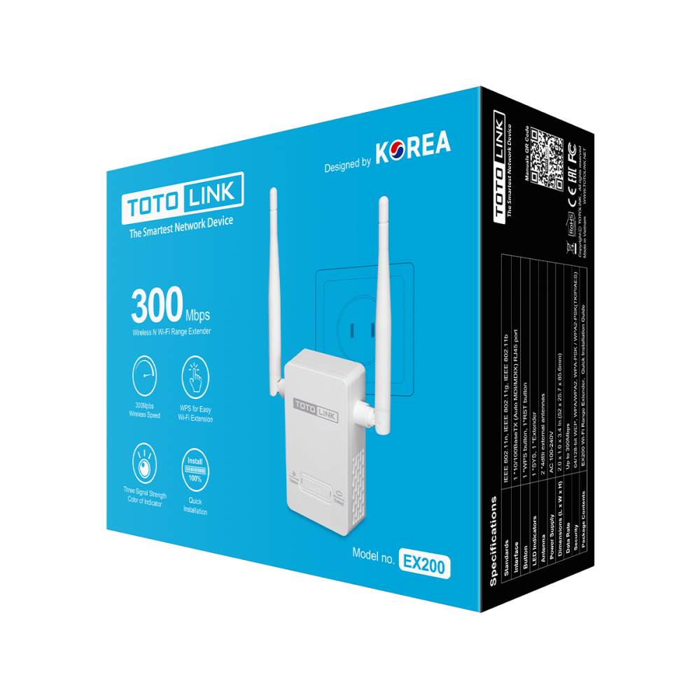EX200_V2 - Mở rộng sóng Wi-Fi chuẩn N 300Mbps