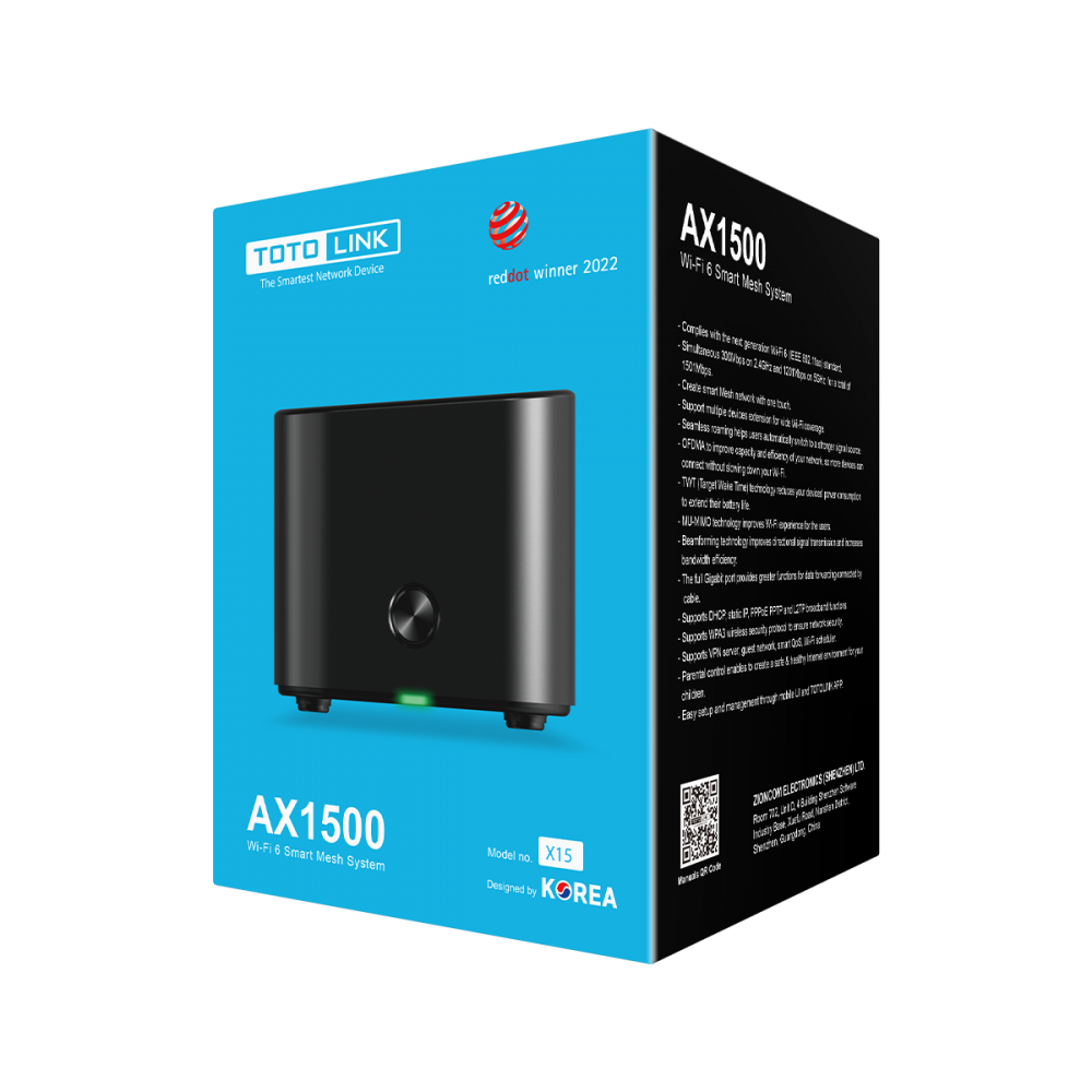 X15 - Router Mesh Wi-Fi 6 băng tần kép Gigabit AX1500