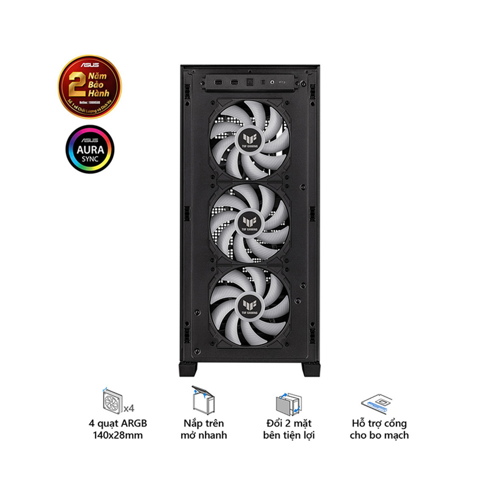 VỎ CASE ASUS TUF GAMING GT302 ARGB BLACK (EATX,4 FAN 140 ARGB,MÀU ĐEN)
