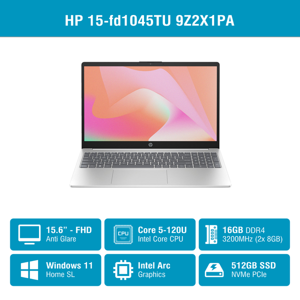 Laptop HP 15-fd1045TU 9Z2X1PA (Intel Core 5 120U | 16GB | 512GB | Intel Arc | 15.6 inch FHD | Win 11 | Bạc)