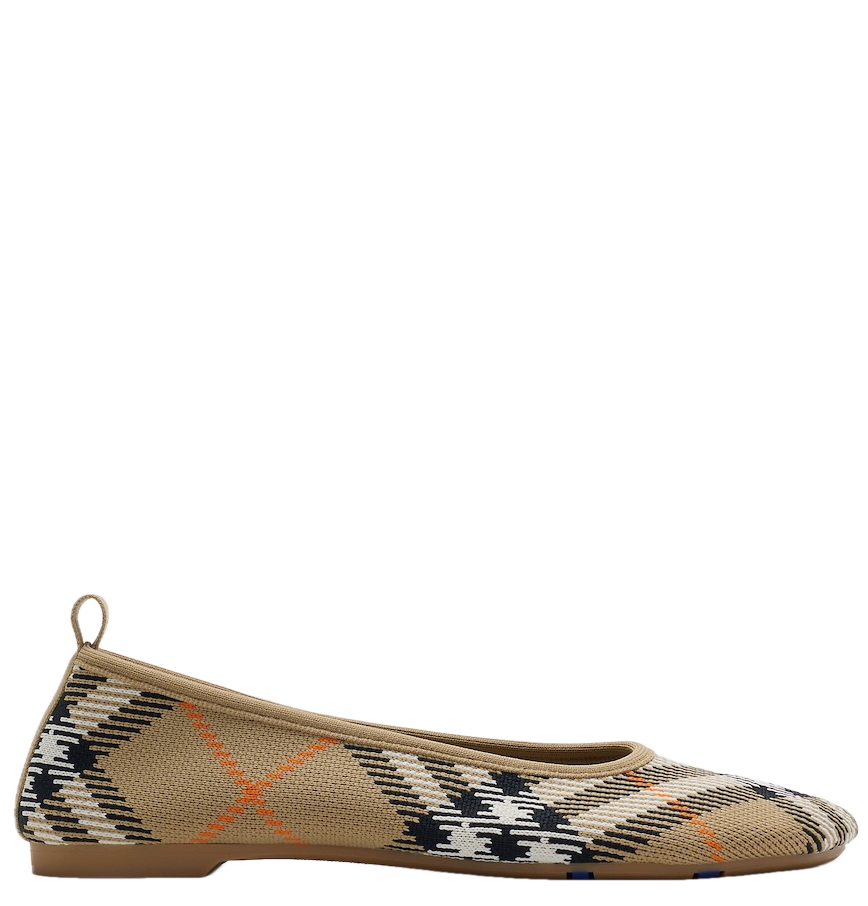  Giày Nữ Burberry Check Knit Baby Ballerinas 'Sand' 