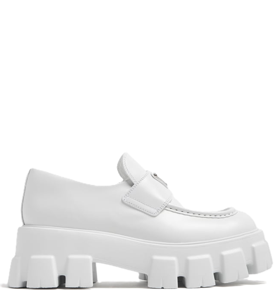  Giày Nữ Prada Brushed Leather Monolith Loafers 'White' 