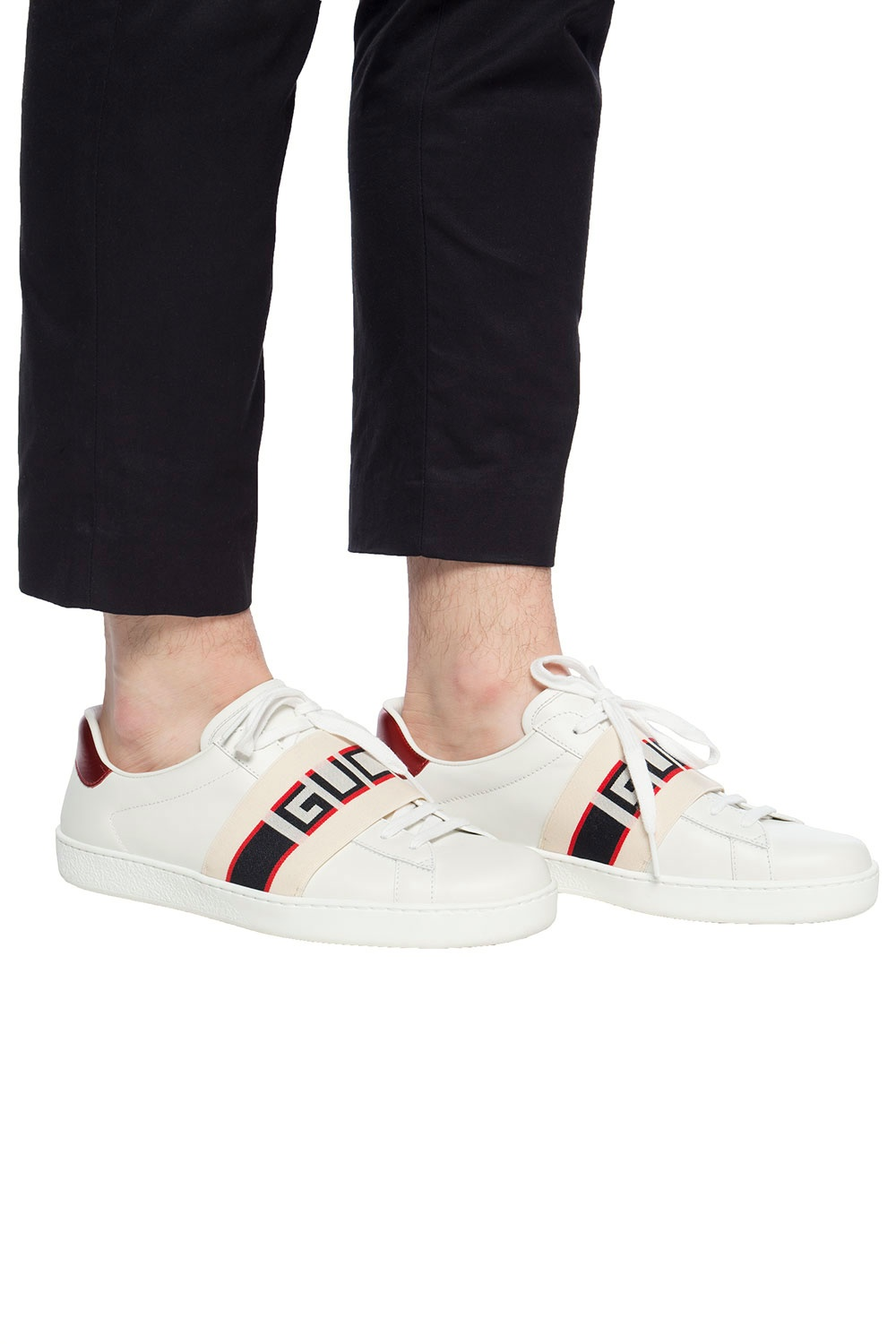  Giày Nam Gucci Stripe Leather Sneaker ‘White Red Black’ 