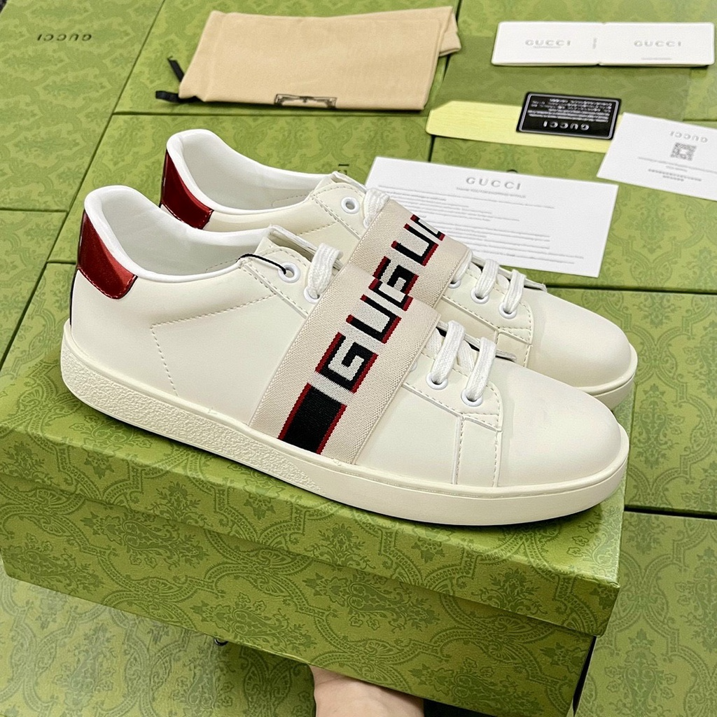  Giày Nam Gucci Stripe Leather Sneaker ‘White Red Black’ 