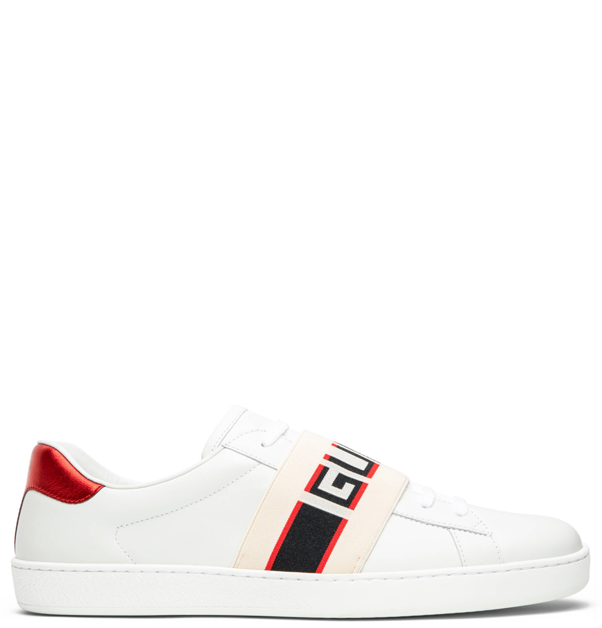  Giày Nam Gucci Stripe Leather Sneaker ‘White Red Black’ 