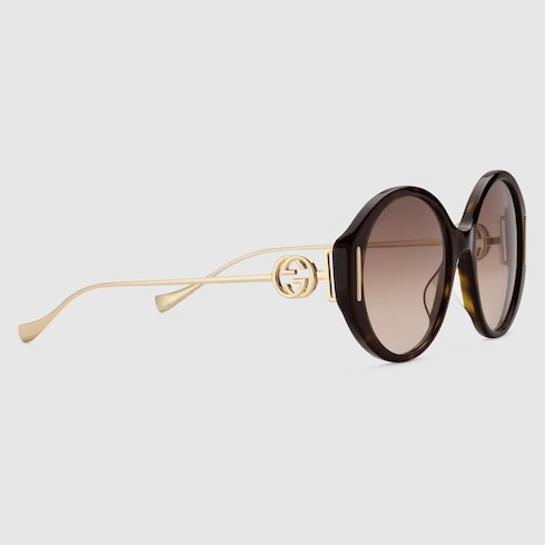  Kính Nữ Gucci Round Frame Sunglasses 'Gradient Brown' 