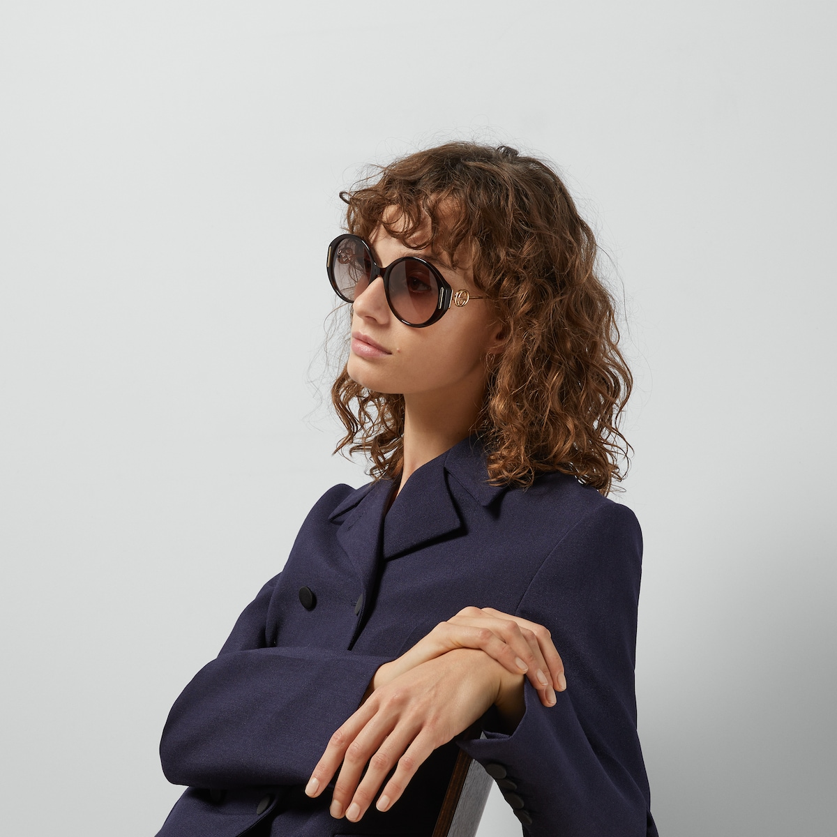  Kính Nữ Gucci Round Frame Sunglasses 'Gradient Brown' 