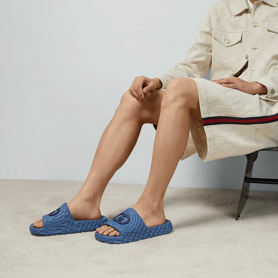  Dép Nam Gucci Interlocking G Slide Sandal 'Blue' 