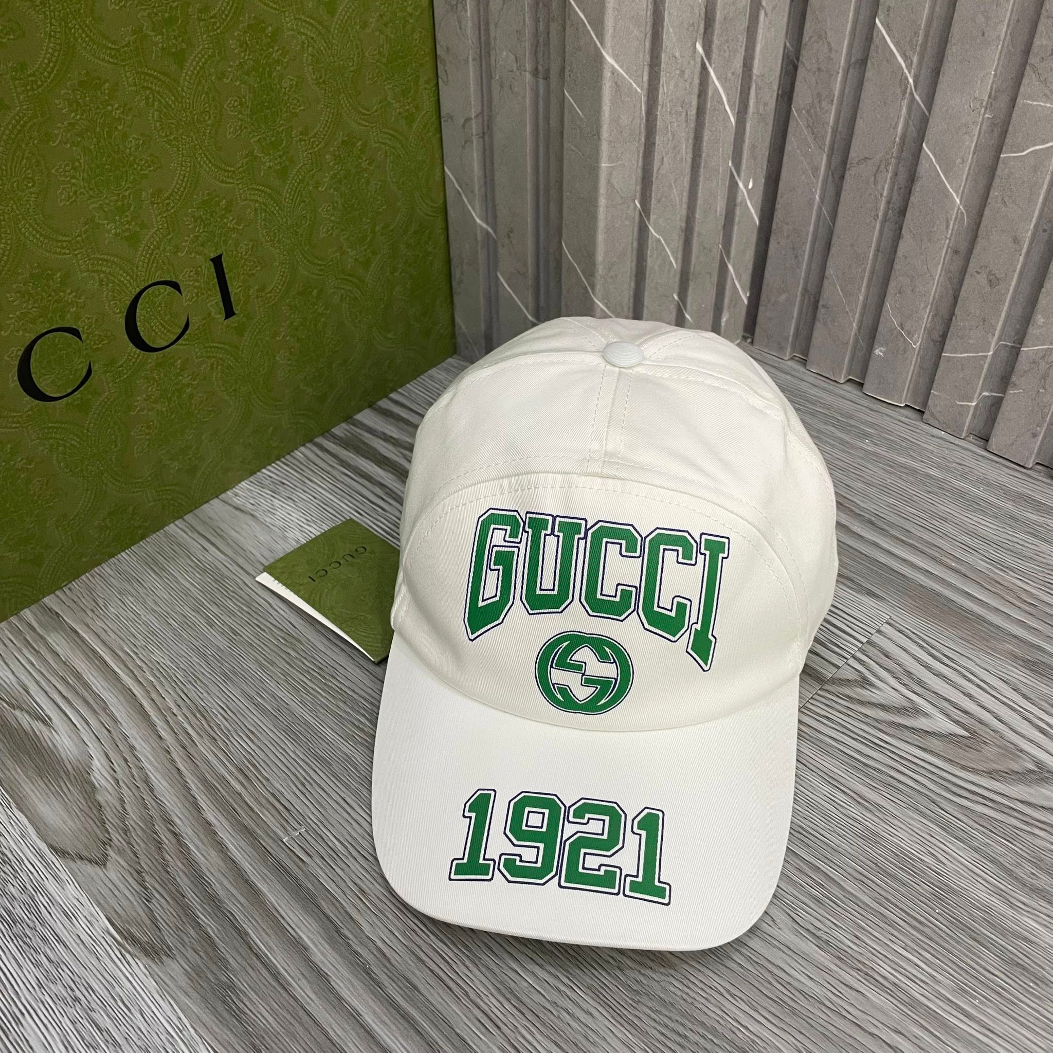  Mũ Nam Gucci 1921 Logo Baseball Hat 'White Green' 