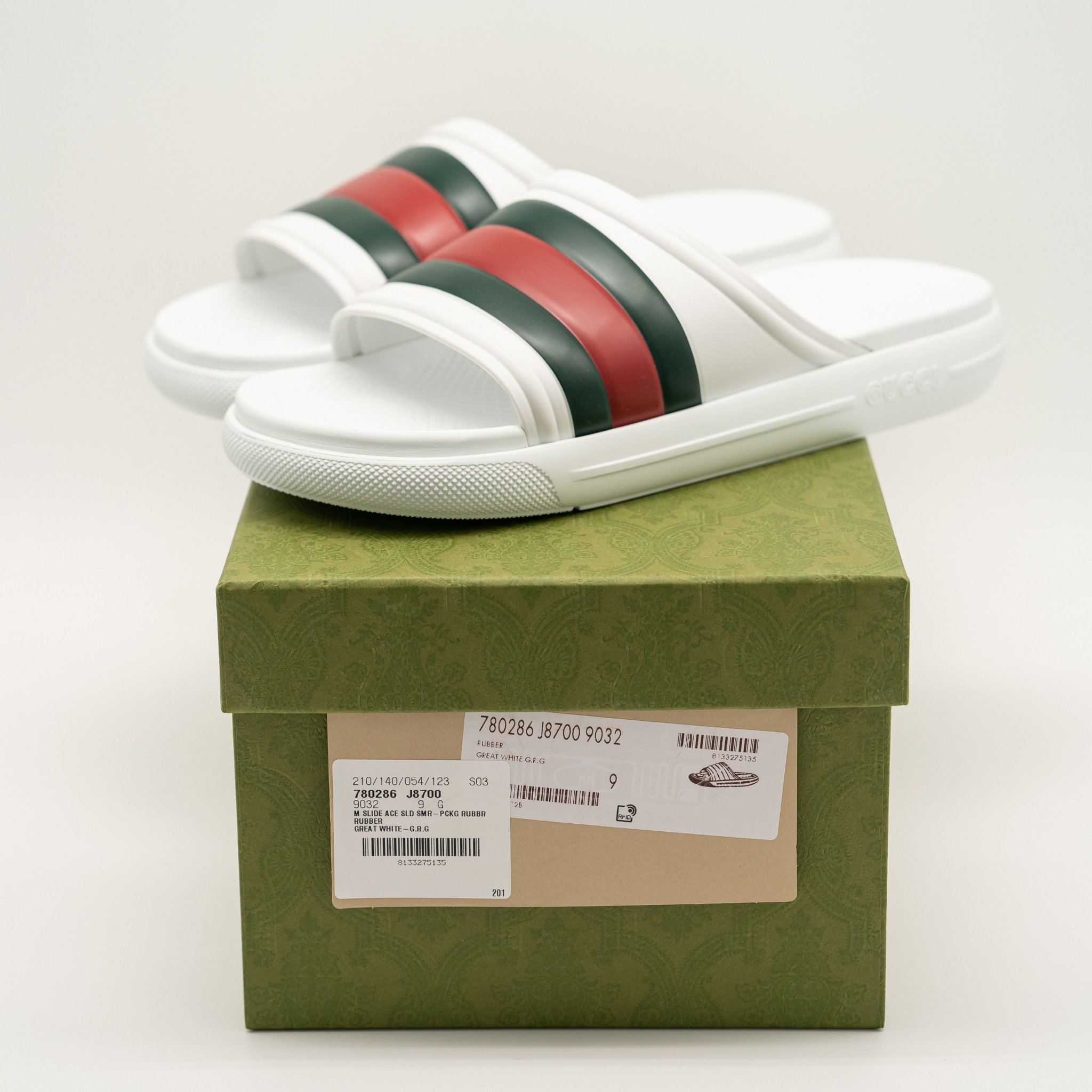  Dép Nam Gucci Ace Web Striped Rubber 'White' 