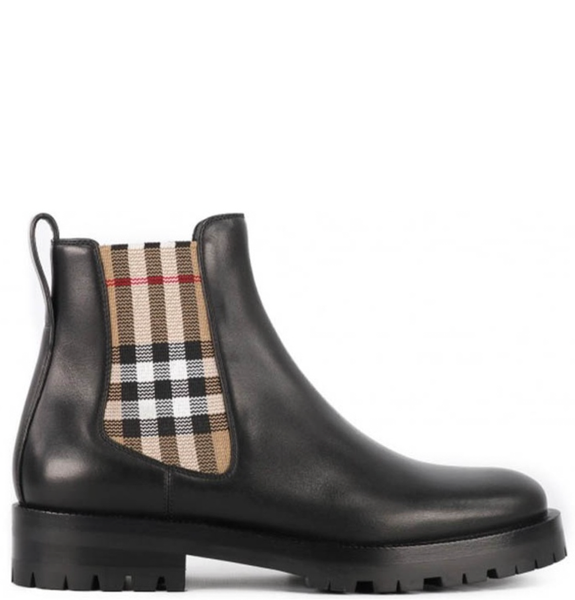  Giày Nữ Burberry Vintage Check Detail Leather Chelsea Boots Black 