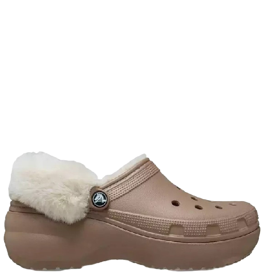  Dép Crocs Classic Platform Fuzz Lined Clog ‘Latte’ 