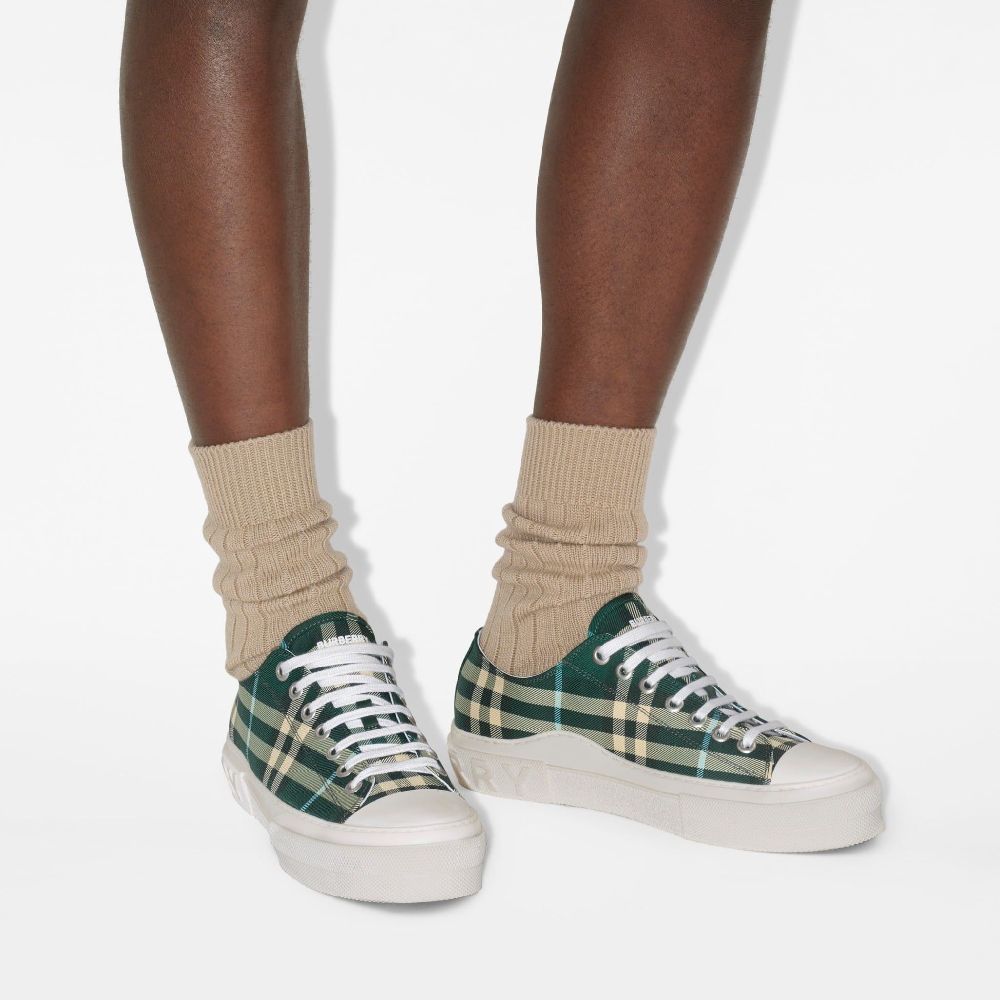  Giày Nam Burberry Check Nylon Blend Sneakers 'Leaf' 