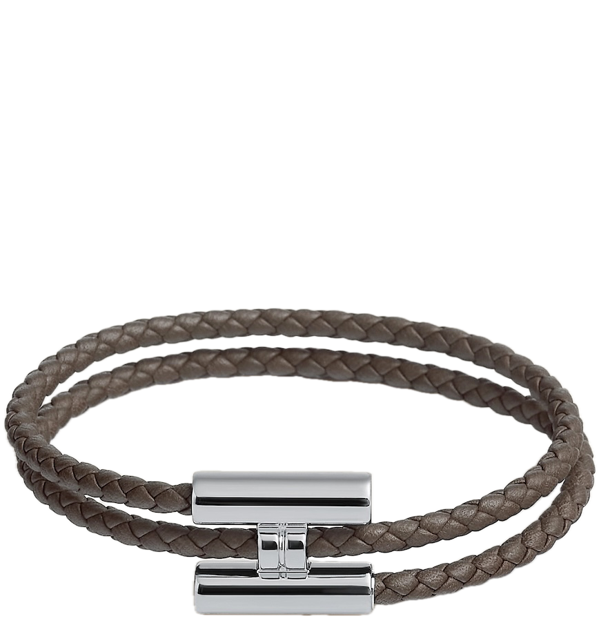  Vòng Tay Nam Hermes Tournis Tresse 'Gris Étain Palladium' 