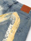  Quần Evisu Artistic Brush Daicock Print Jeans 'Indigo' 