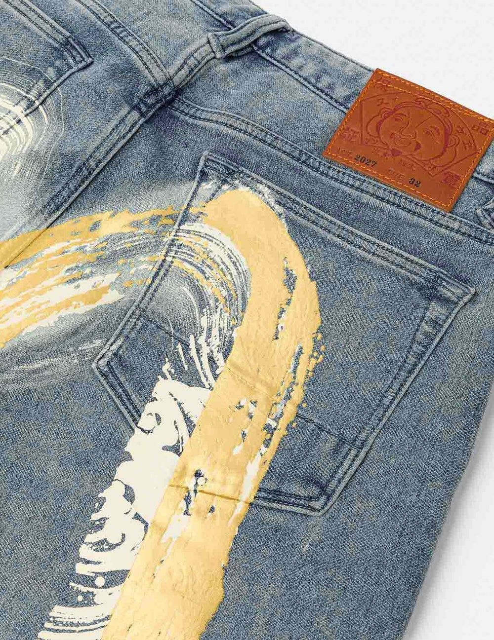  Quần Evisu Artistic Brush Daicock Print Jeans 'Indigo' 