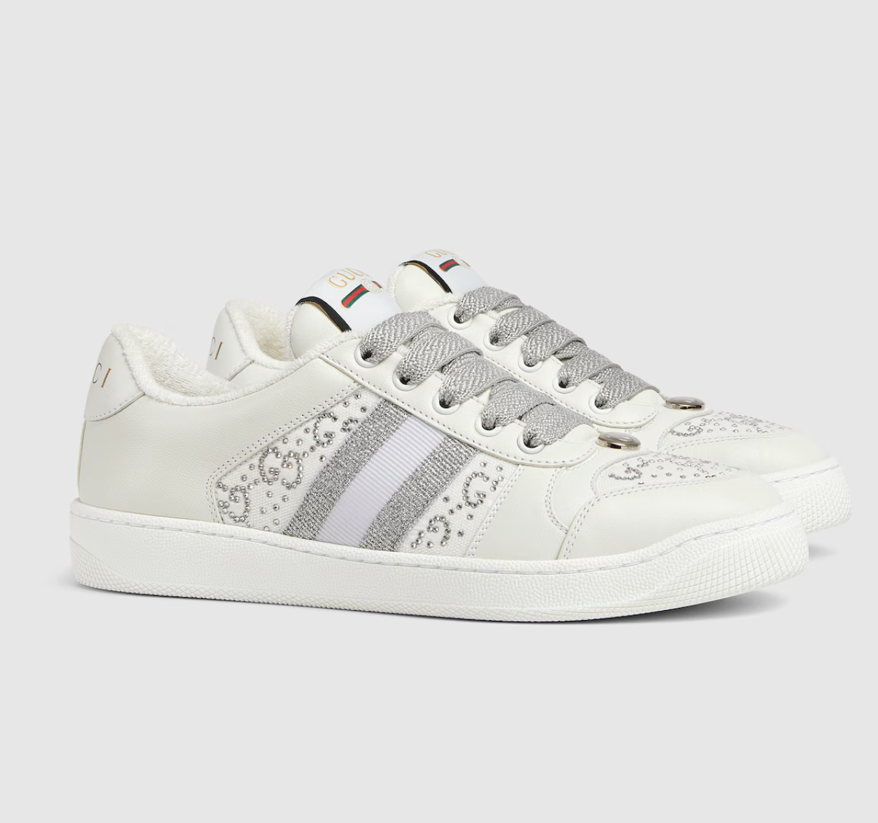  Giày Nữ Gucci GG Crystal Screener Sneaker 'White' 