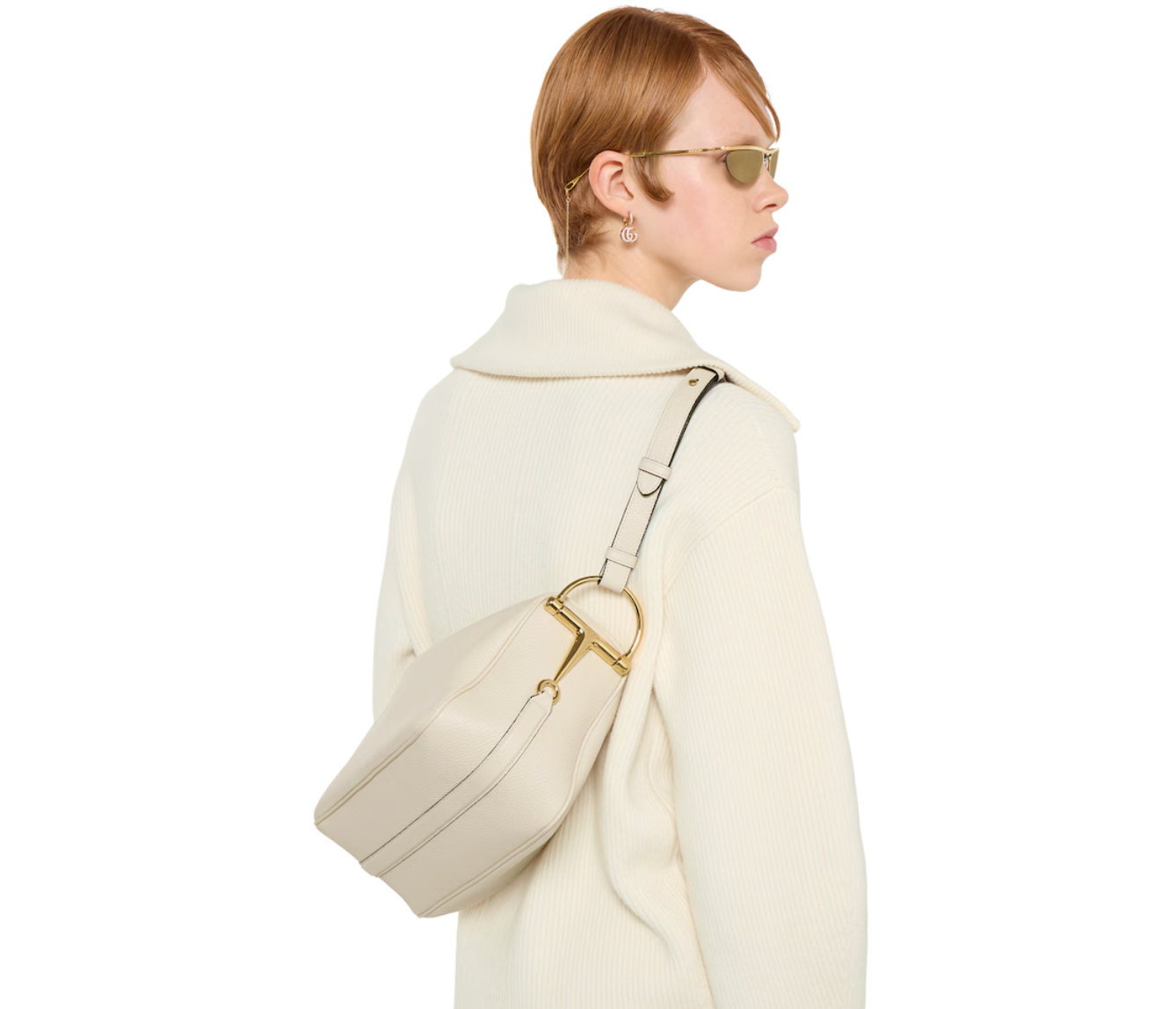  Túi Nữ Gucci Half Horsebit Medium Shoulder Bag 'Ivory' 