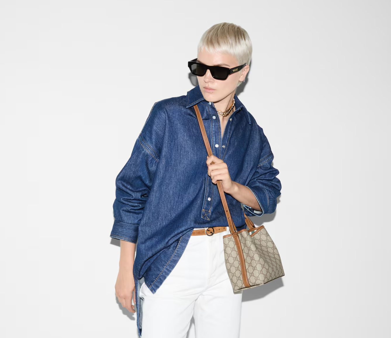  Túi Nữ ‎Gucci GG Emblem Small Bucket Bag 'Beige' 