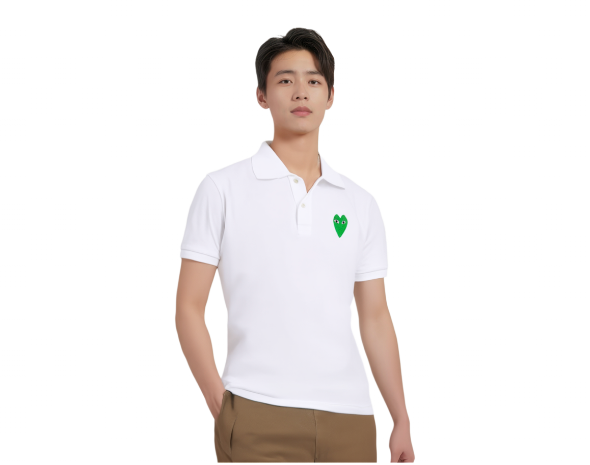  Áo CDG Play Polo Green Emblem 'White' 