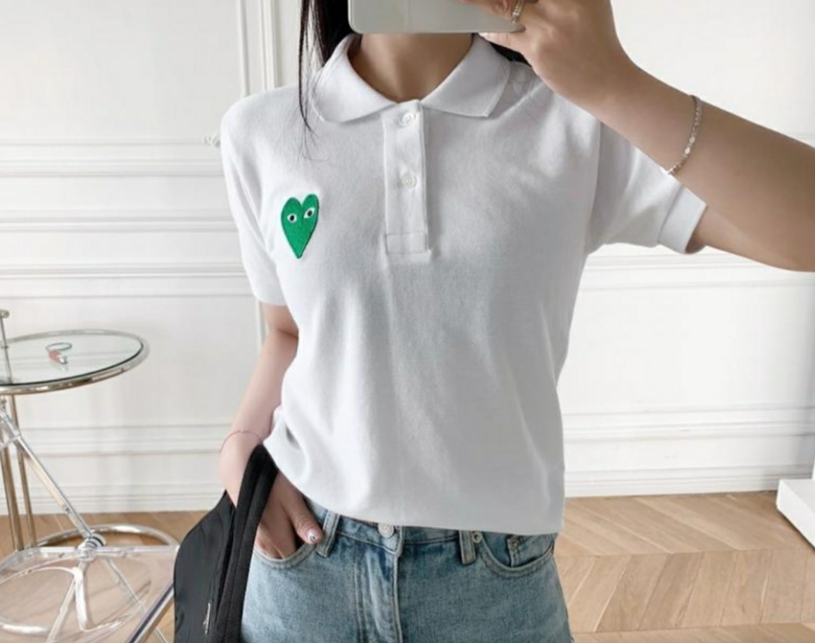  Áo CDG Play Polo Green Emblem 'White' 
